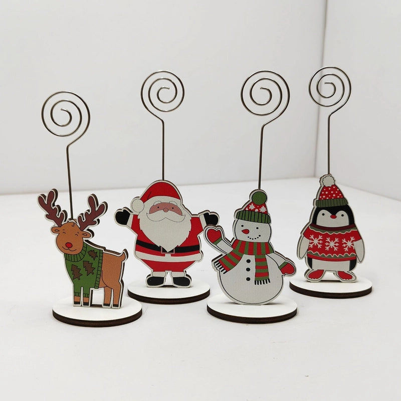 Christmas Cute Penguin Santa Claus Snowman Wood Holiday Office Home Ornaments Decorations Table Decoration