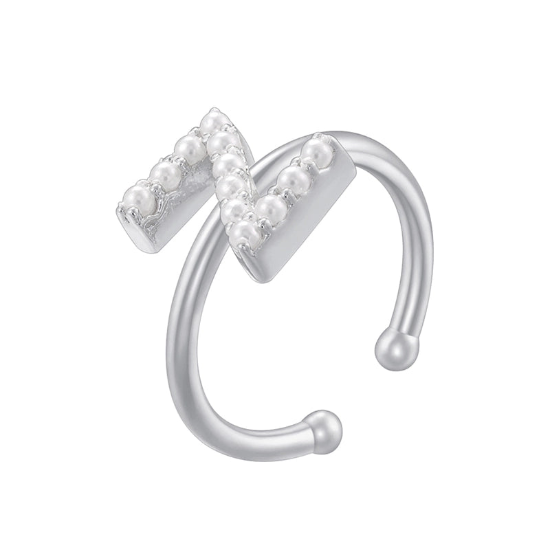 Copper 18K Gold Plated Plating Inlay Letter Artificial Pearls Open Rings