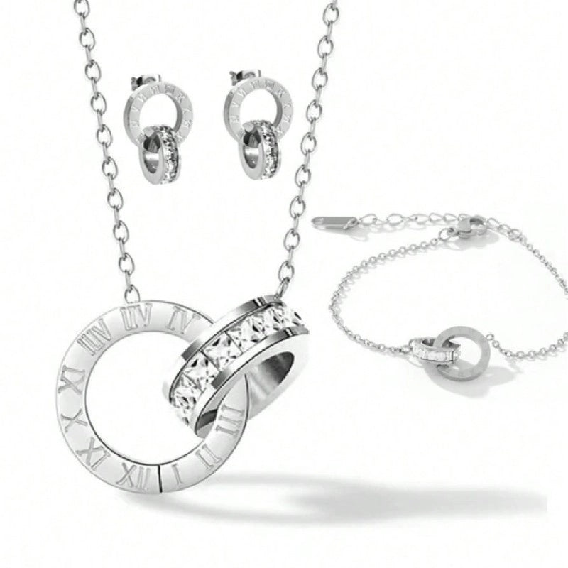 2 Pieces Vintage Style Minimalist Roman Style Roman Numeral 304 Stainless Steel Artificial Rhinestones 18K Gold Plated Jewelry Set