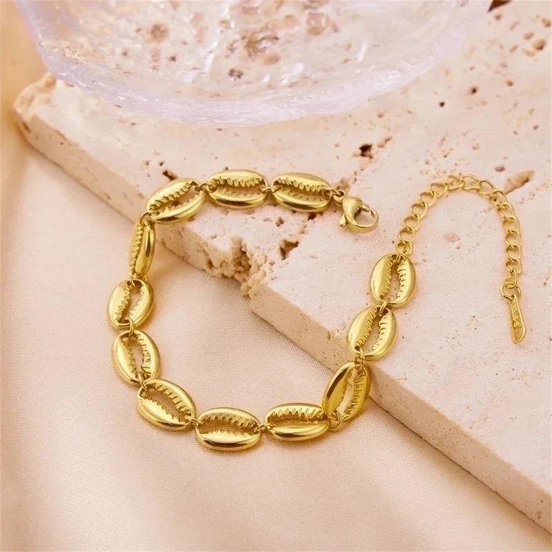 Stainless Steel 18K Gold Plated Minimalist Shell Bracelets