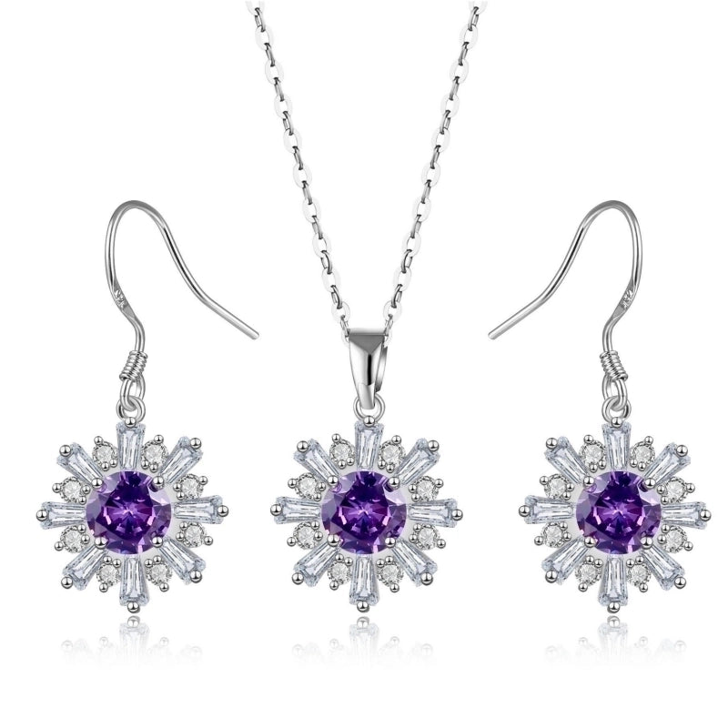 Copper Rhodium Plated Plating Inlay Flakes Snowflake Zircon Earrings Necklace