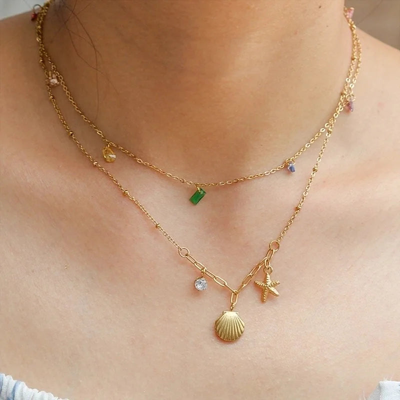 Hip-Hop Hawaiian Romantic Starfish Conch 304 Stainless Steel Pendant Necklace