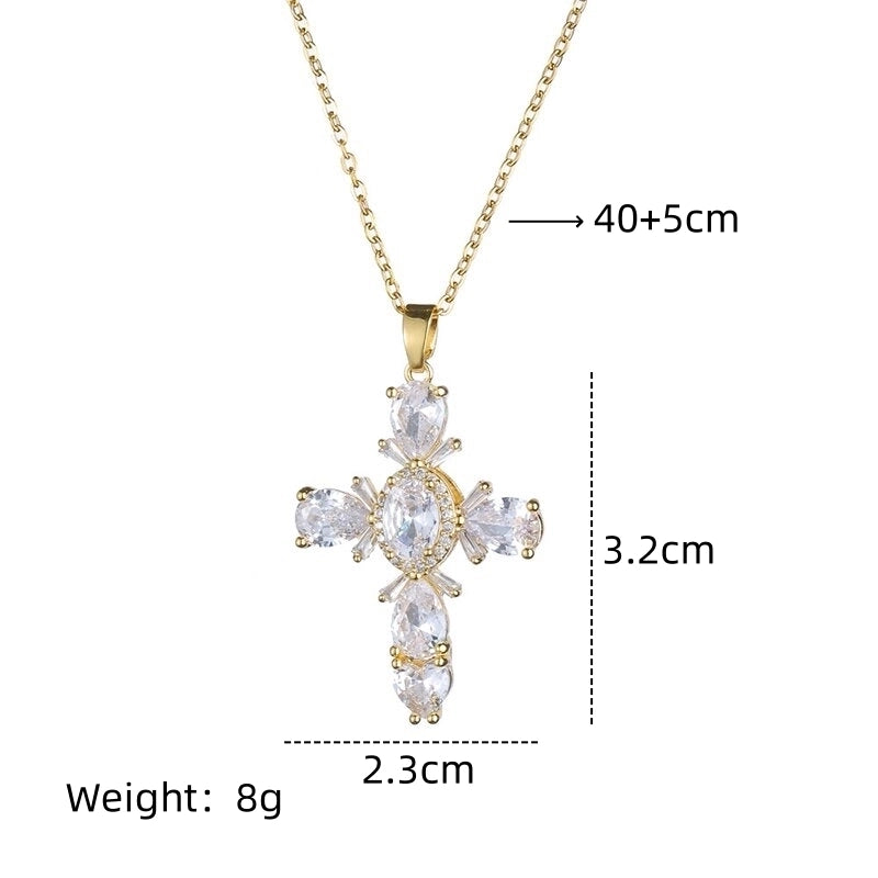 201 Stainless Steel Copper White Gold Plated Gold Plated Minimalist Classic Style Plating Inlay Cross Glass Zircon Pendant Necklace