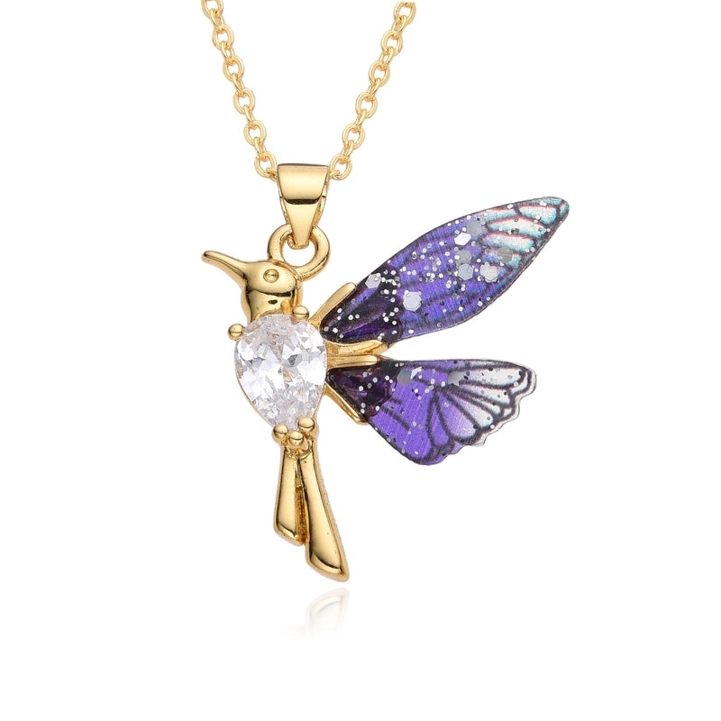 2 Pieces Sweet Minimalist Mermaid Hummingbird Copper Pendant Necklace