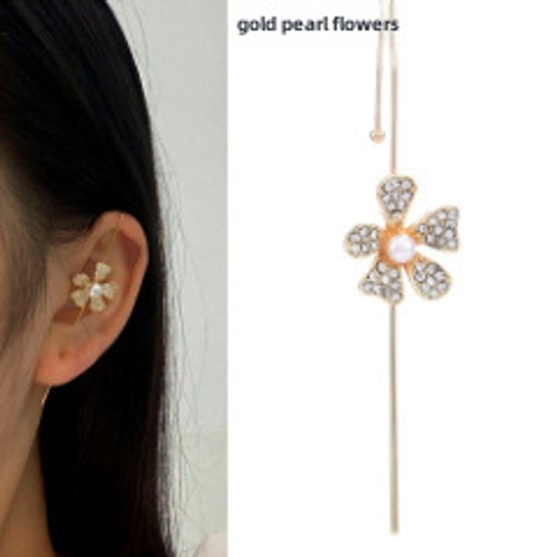 2 Pieces Trendy Zircon Ear Hook Piercing Ear Pin Female Net Red Personality Design Surrounding Ear Bone Clip Oblique Line Earrings