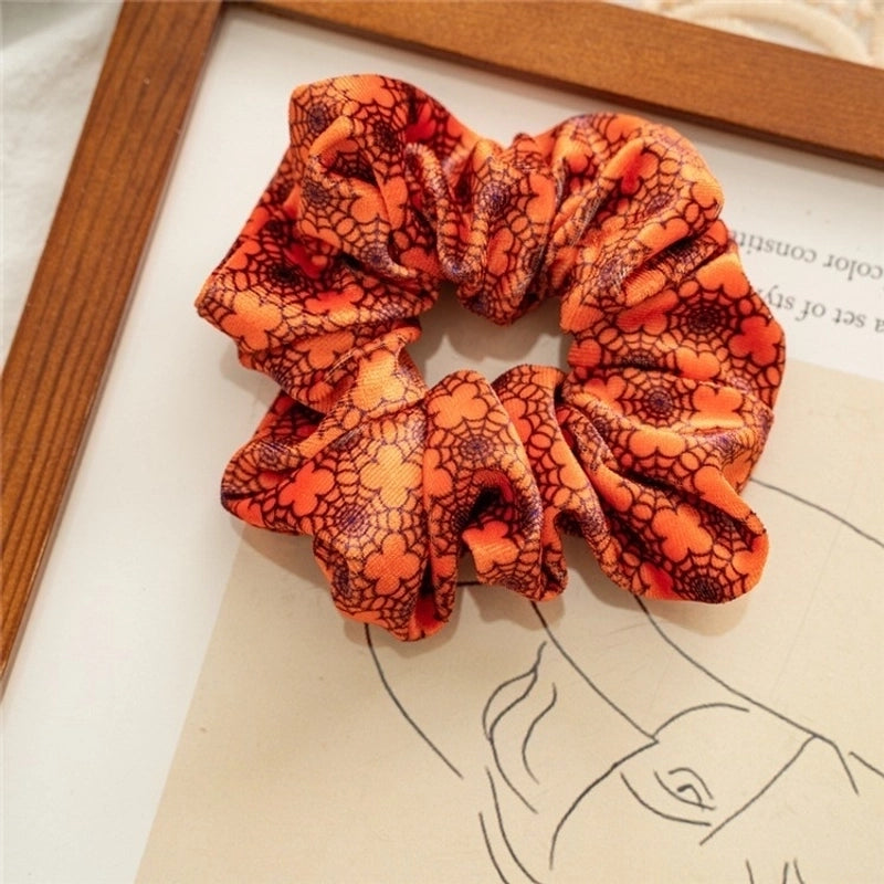Halloween Fashion Women'S Pumpkin Heart Shape Flannel Printing Hair Tie