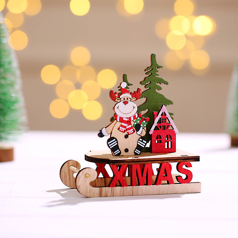 Christmas Decoration Supplies Wooden Diy Sleigh Ski Cartoon Old Man Desktop Ornaments Children's Gifts Small Gifts