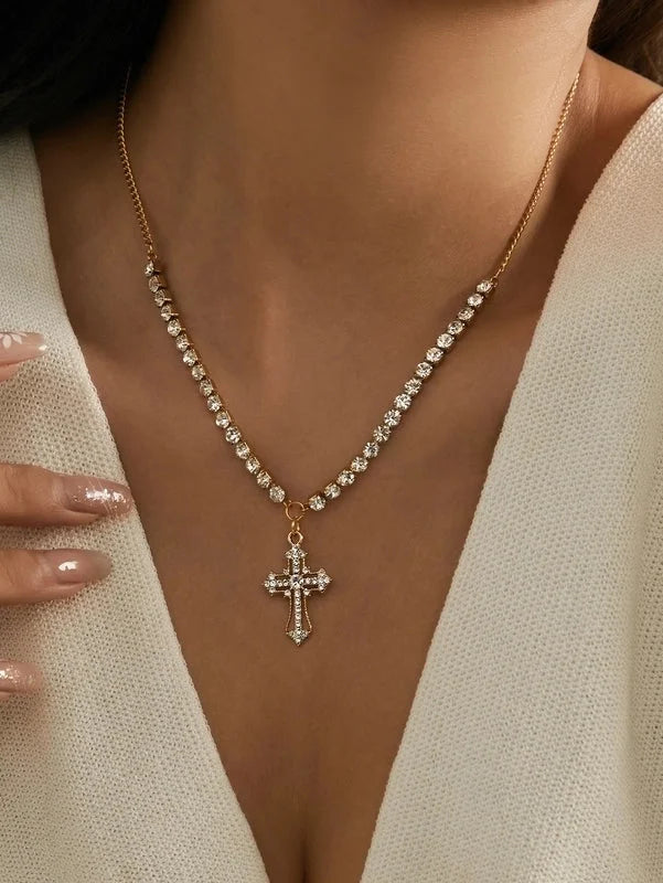 Gothic Punk Shiny Cross 304 Stainless Steel 18K Gold Plated Stainless Steel Necklaces