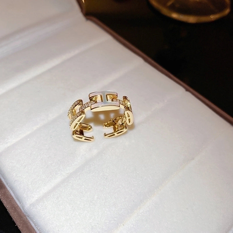 Elegant Lady Geometric Copper Inlay Zircon Open Rings