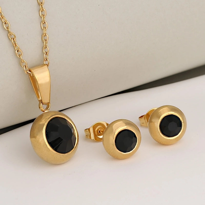 Luxurious Classic Style Shiny Round 304 Stainless Steel Crystal Zirconium 18K Gold Plated Plating Jewelry Set