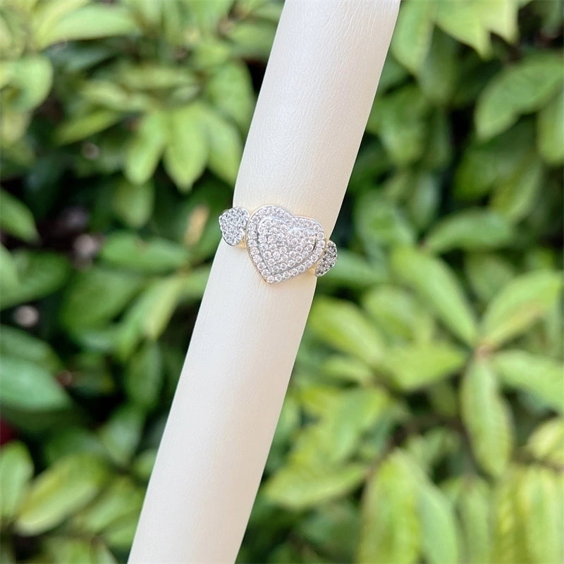 Copper 18K Gold Plated Inlay Heart Shape Zircon Open Rings