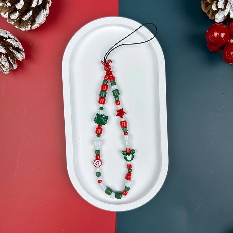 Elegant Minimalist Christmas Tree Santa Claus Snowman Resin Glass Beaded Christmas Mobile Phone Chain