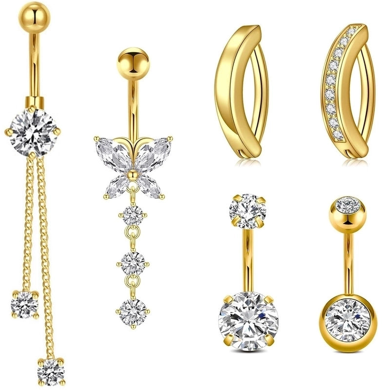 1 Piece 1 Set Belly Rings Minimalist Heart Shape 304 Stainless Steel Inlay Zircon