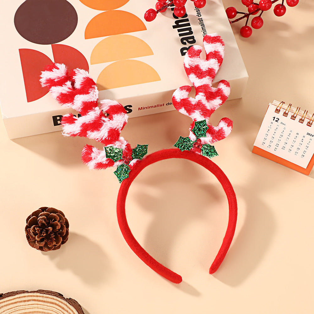 6 Pieces Christmas Reindeer Antler Headband Tieable Christmas Tree Headband Festive Atmosphere Decoration Cute Headband