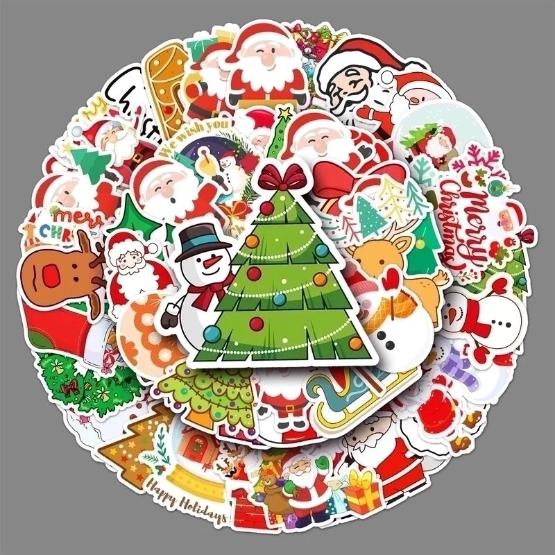 Cute Cartoon Christmas Graffiti Waterproof Holiday Stickers 50 Pieces