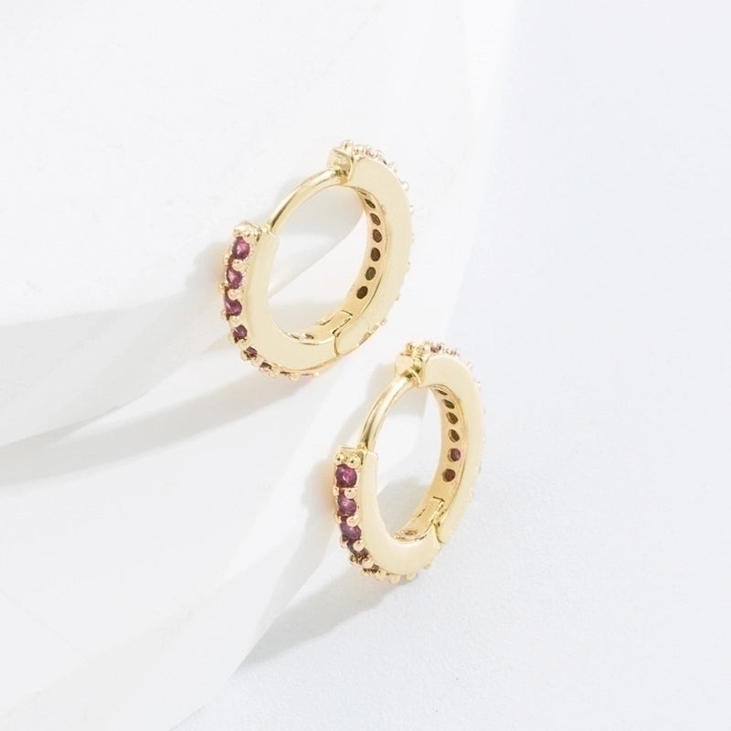 Minimalist O-shape Inlaid Zircon Copper Gold Plated Earrings