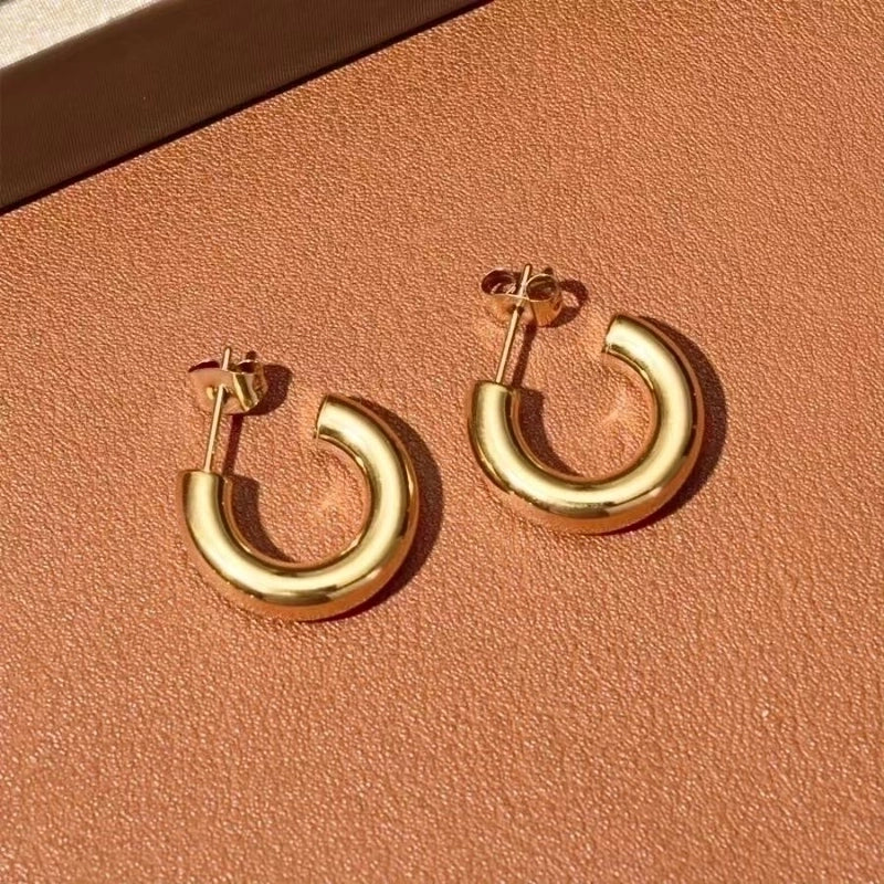 1 Pair Minimalist C Shape Plating Stainless Steel 18k Gold Plated Ear Studs