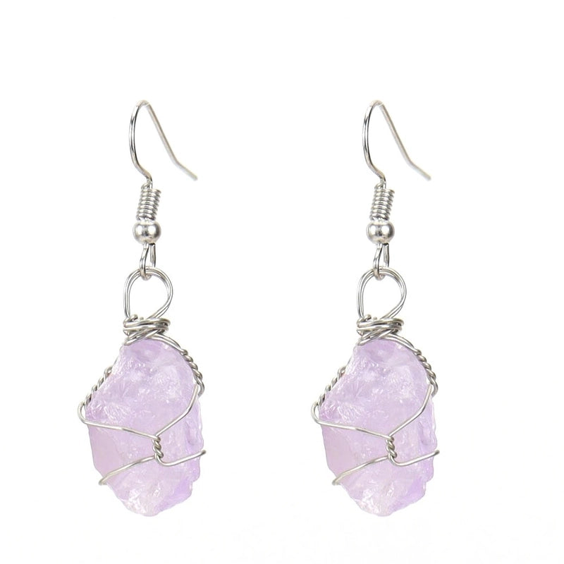 1 Pair Retro Geometric Natural Stone Plating Metal Drop Earrings