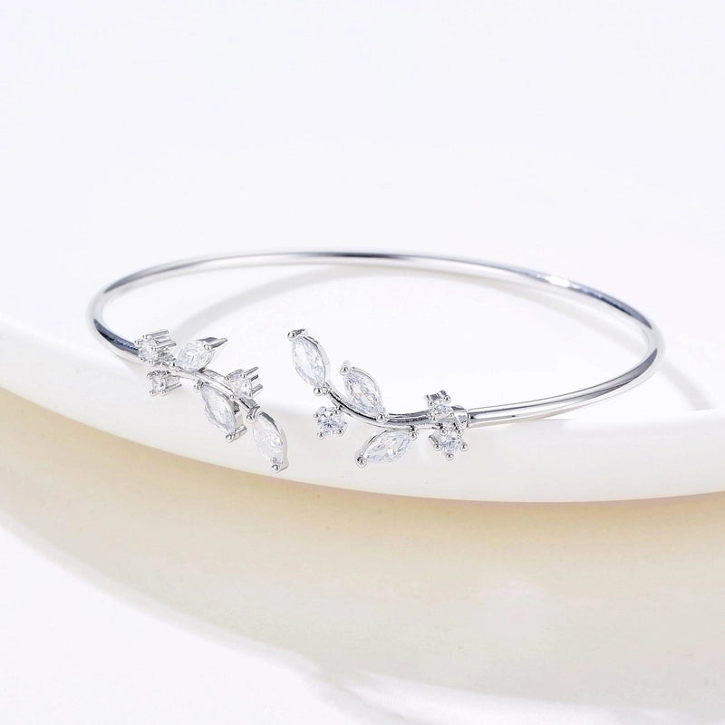 Elegant Leaf Copper Plating Zircon Bangle