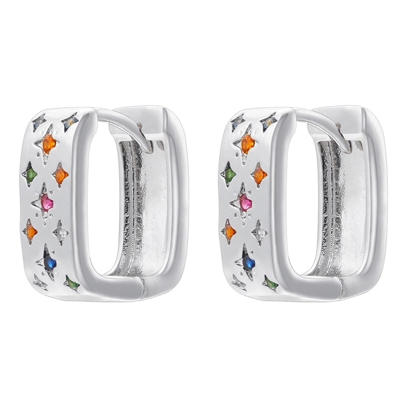 1 Pair Elegant Eight Awn Star Square Oval Plating Copper Zircon 18K Gold Plated Earrings