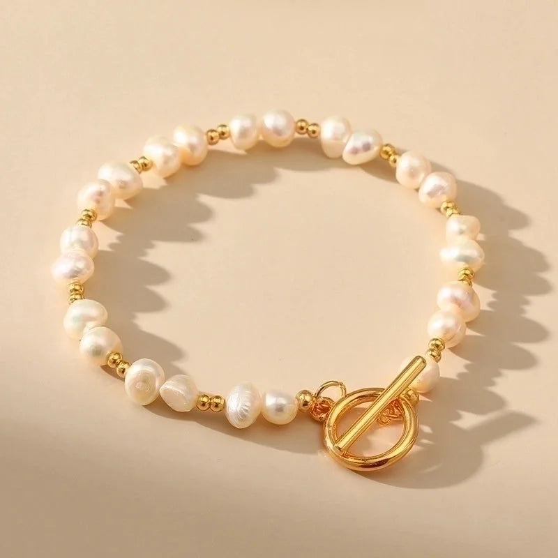 Vintage Style Geometric Freshwater Pearl Copper Plating 18k Gold Plated Bracelets