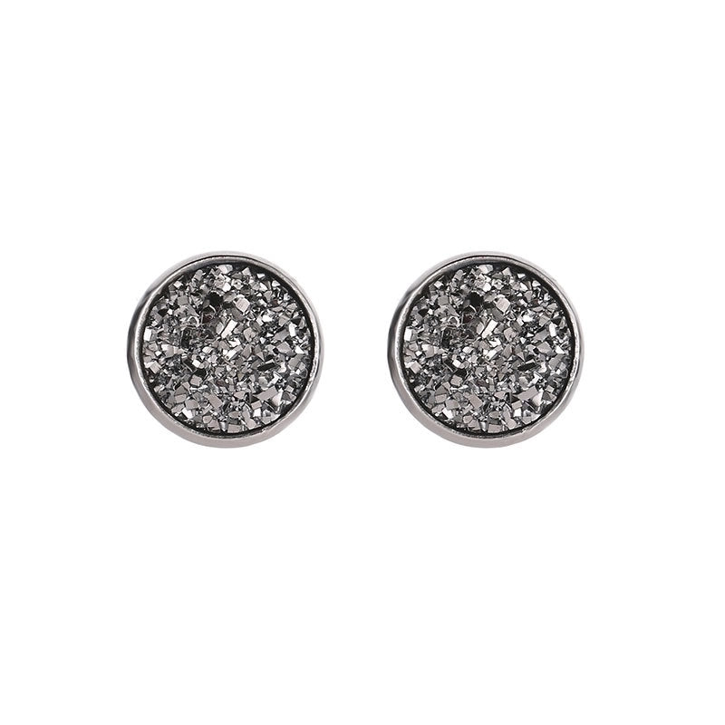 Minimalist Round Stainless Steel Artificial Gemstones Silver Plated Earrings Ear Studs