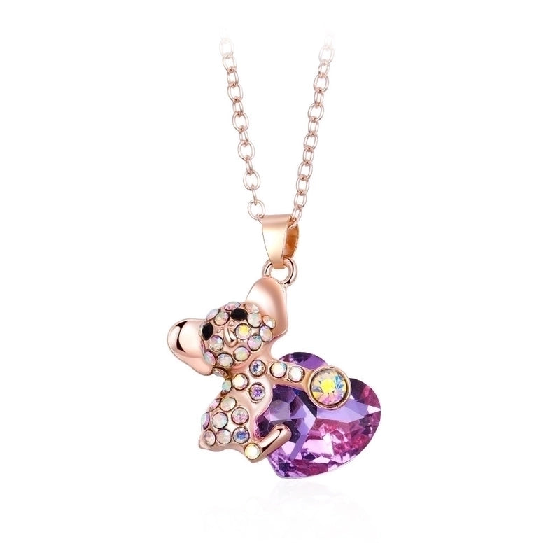 Cute Heart Shape Koala Alloy Copper Rhinestones Pendant Necklace In Bulk