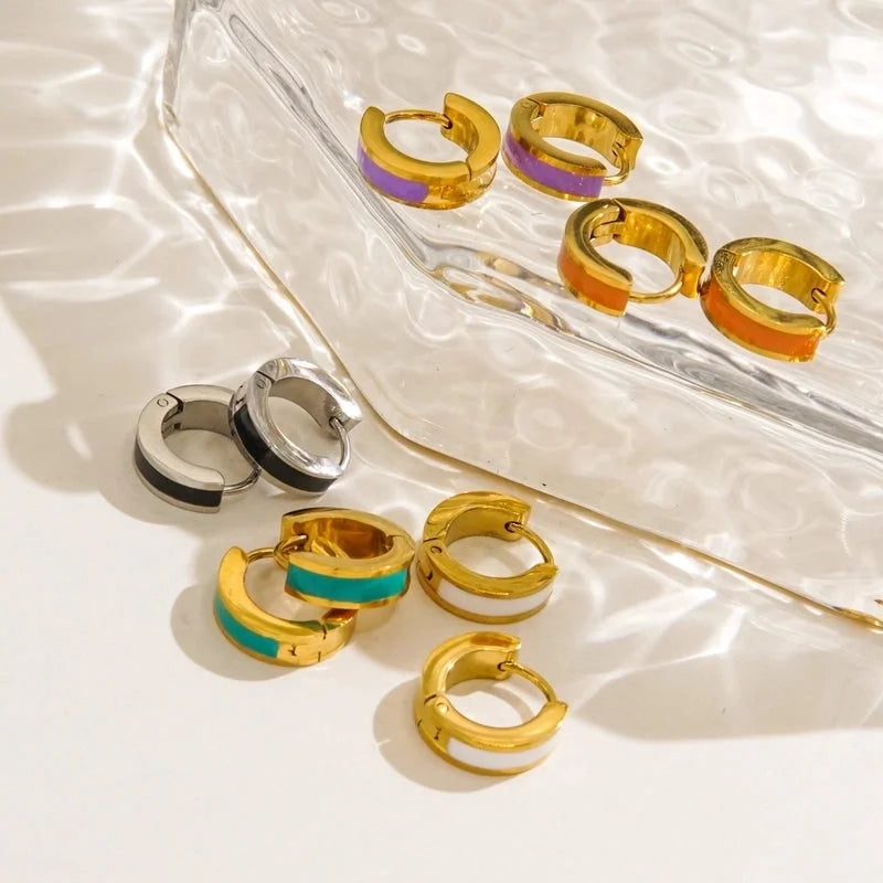 1 Pair Elegant Minimalist Round Enamel Plating 304 Stainless Steel 18K Gold Plated Earrings