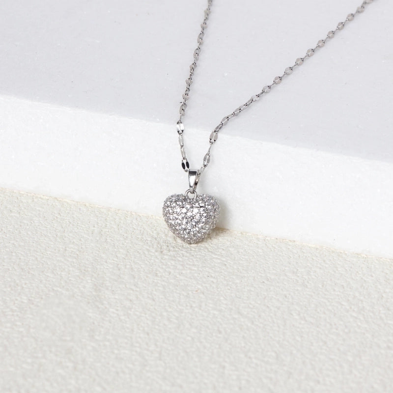 Stainless Steel 18K Gold Plated White Gold Plated Minimalist Plating Inlay Heart Shape Zircon Pendant Necklace