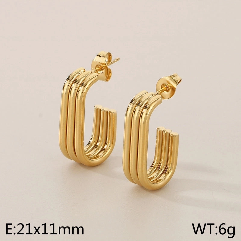 1 Pair Minimalist Solid Color Plating 304 Stainless Steel 18K Gold Plated Earrings