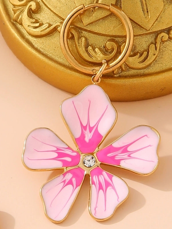 1 Piece Ethnic Style Pastoral Flower 304 Stainless Steel Artificial Rhinestones 18K Gold Plated Drop Earrings