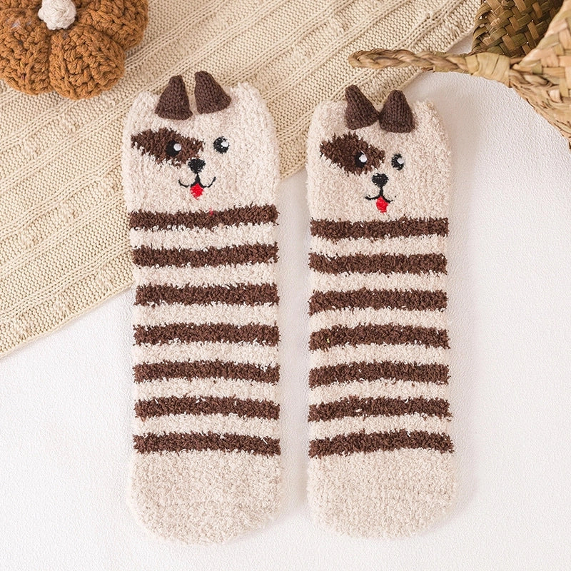 29 Cartoon Straight Embroidered Three-dimensional Animal Coral Fleece Christmas Warm Home Floor Socks Half Velvet Tube Socks