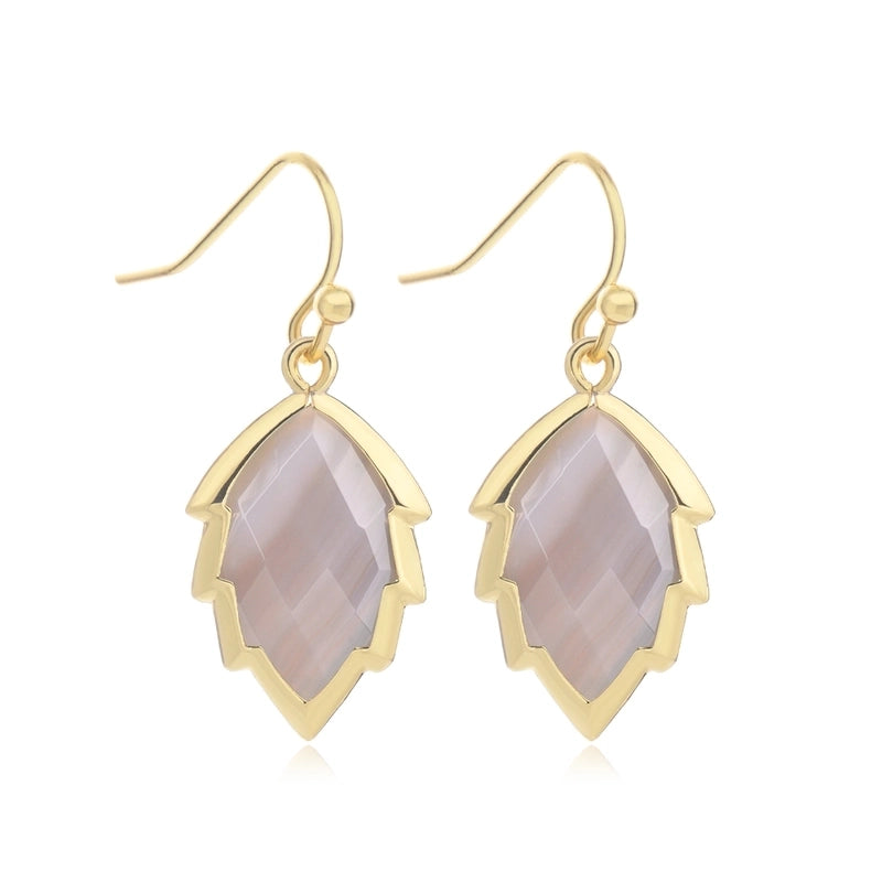 1 Pair Modern Style Sweet Leaves Natural Stone Copper Drop Earrings