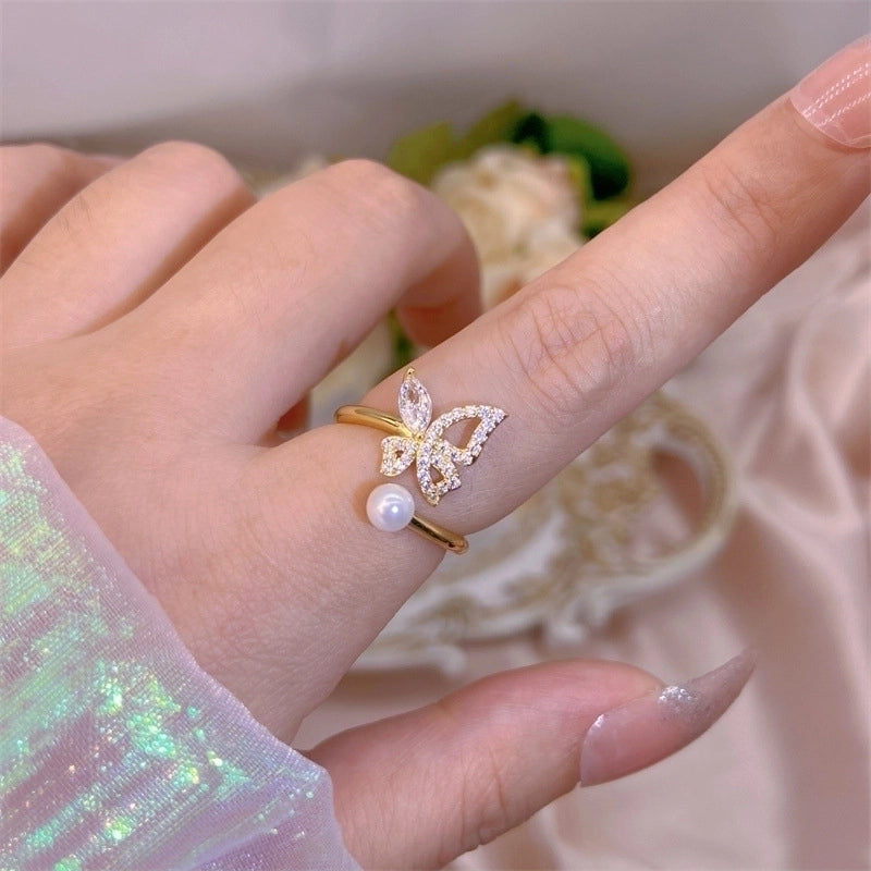 Copper Plating Inlay Leaf Heart Shape Skull Zircon Open Rings