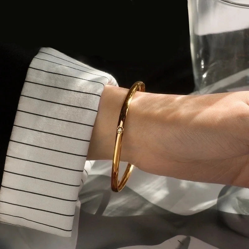 Fashion Square Titanium Steel Plating Inlay Zircon Bangle 1 Piece