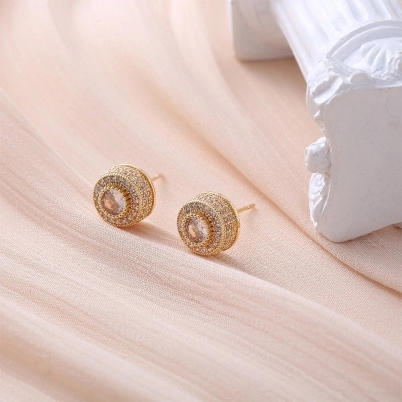 1 Pair Hip-hop Minimalist Shiny Round Square Plating Inlay Copper Zircon Gold Plated Ear Studs