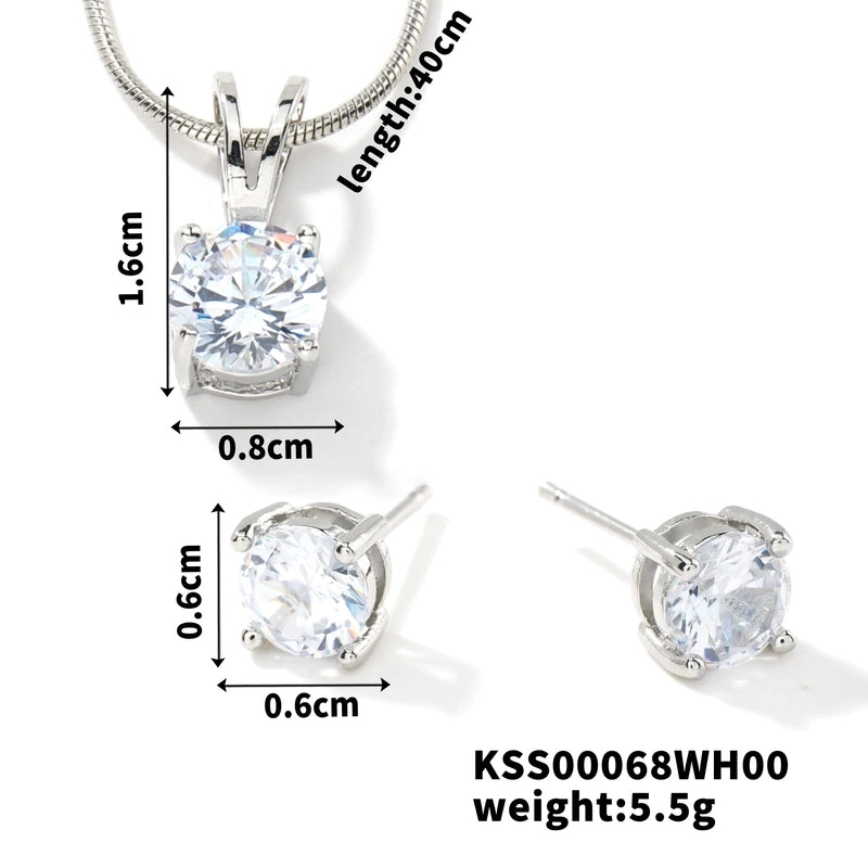 2 Pieces 304 Stainless Steel Copper Rhodium Plated Minimalist Classic Style Plating Inlay Round Zircon Earrings Necklace