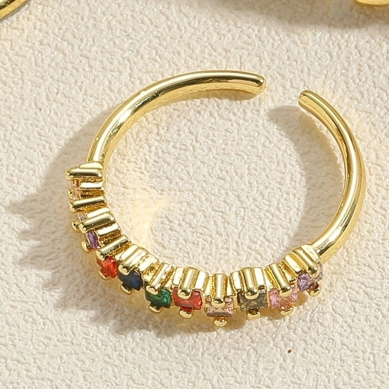 Vintage Style Minimalist Round Copper Plating Inlay Zircon 14k Gold Plated Open Rings