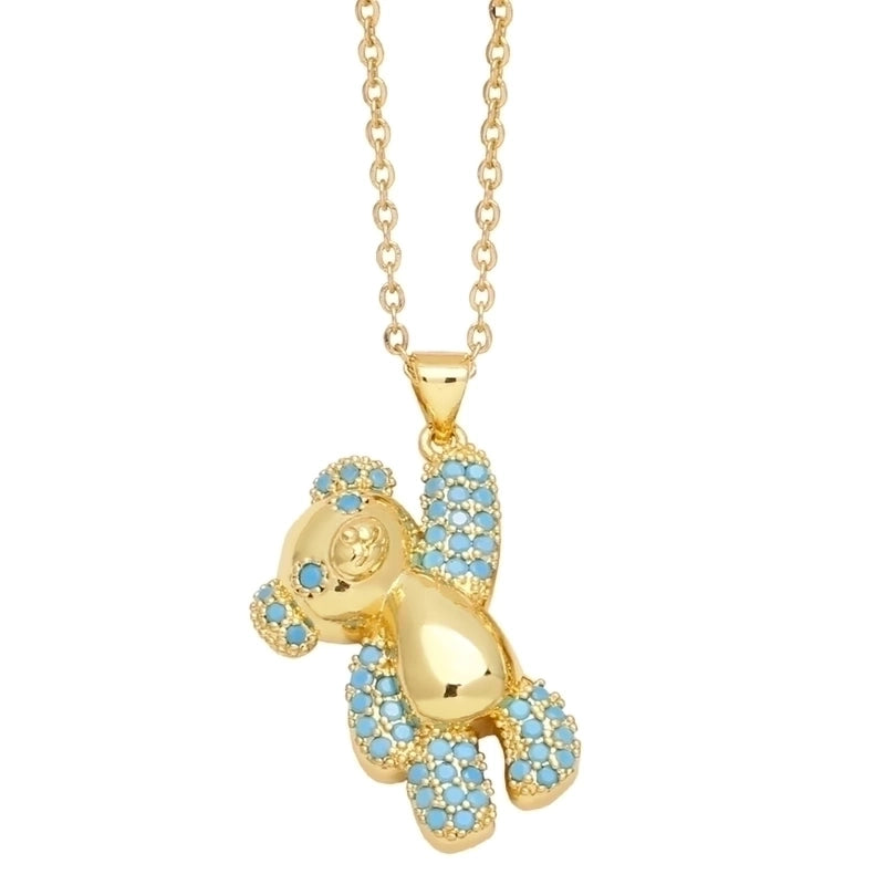 Cute Sweet Minimalist Little Bear Copper 18k Gold Plated Zircon Necklace In Bulk