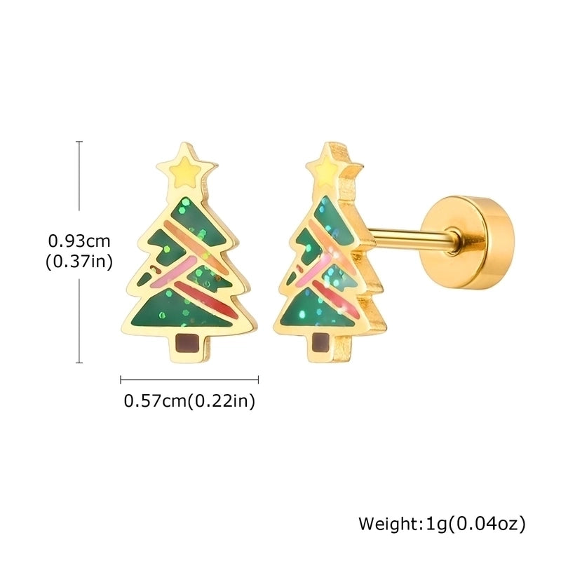 Stainless Steel Plated 18K Gold Christmas Atmosphere Ornament Christmas Tree, Snowman Stud Earrings Gold