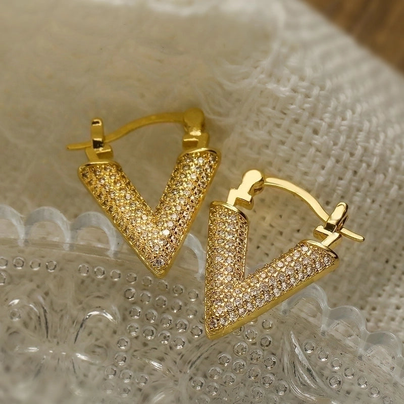 1 Pair Minimalist Geometric Leaves Plating Inlay Copper Zircon 18k Gold Plated Hoop Earrings