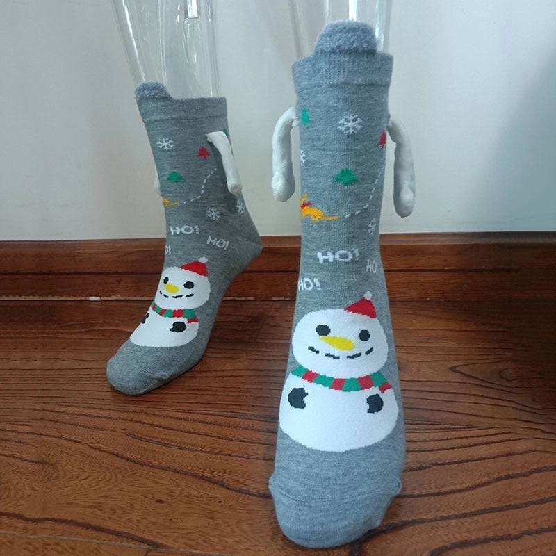 New Popular Christmas Socks Autumn And Winter Cotton Magnet Magnet Hand-holding Socks Mid-calf Length Socks In Stock