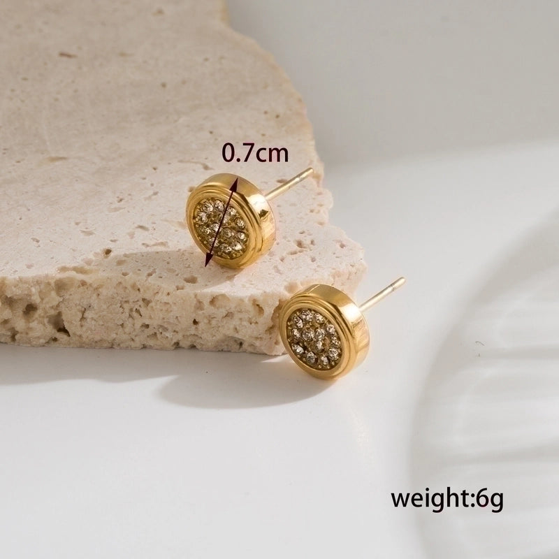 1 Pair Minimalist Classic Style Geometric Star Flower Plating Inlay Stainless Steel Zircon 18k Gold Plated Ear Studs