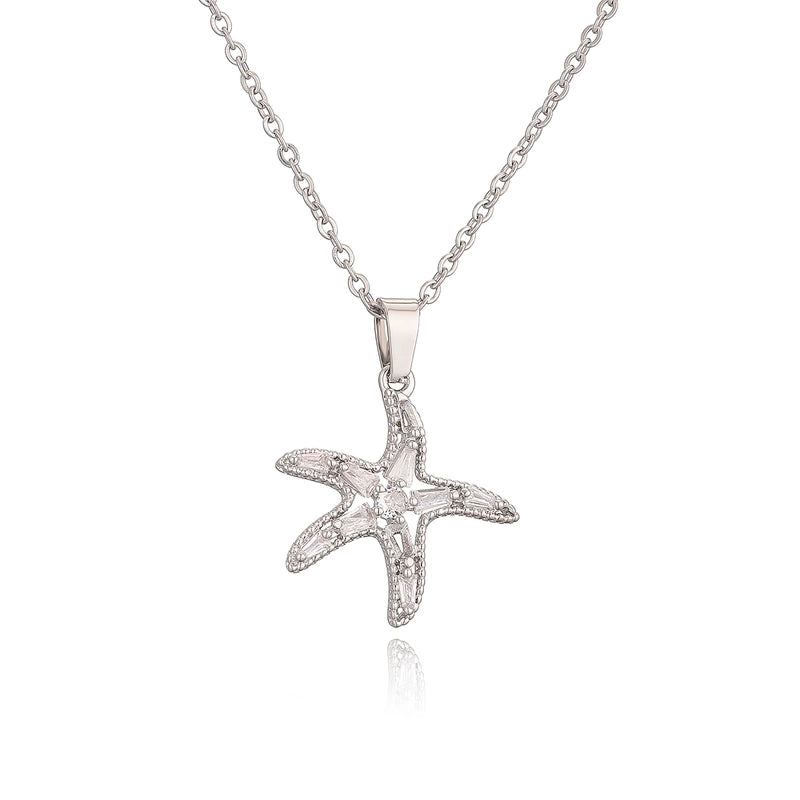 Copper 18K Gold Plated Beach Minimalist Commute Plating Inlay Starfish Zircon Pendant Necklace