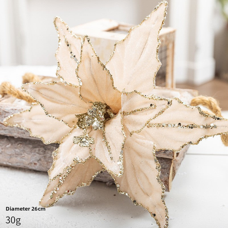 26cm Christmas Flower Red And Gold Sequin Velvet Fake Flower Christmas Tree Decoration Insert