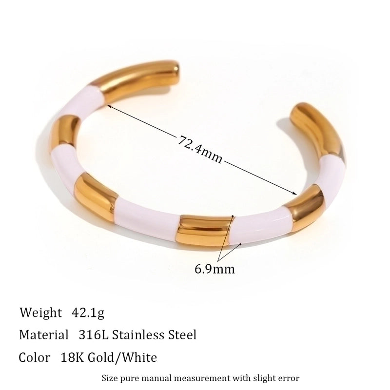 Minimalist Classic Style C Shape Color Block 304 Stainless Steel 18K Gold Plated Cuff Bracelets In Bulk