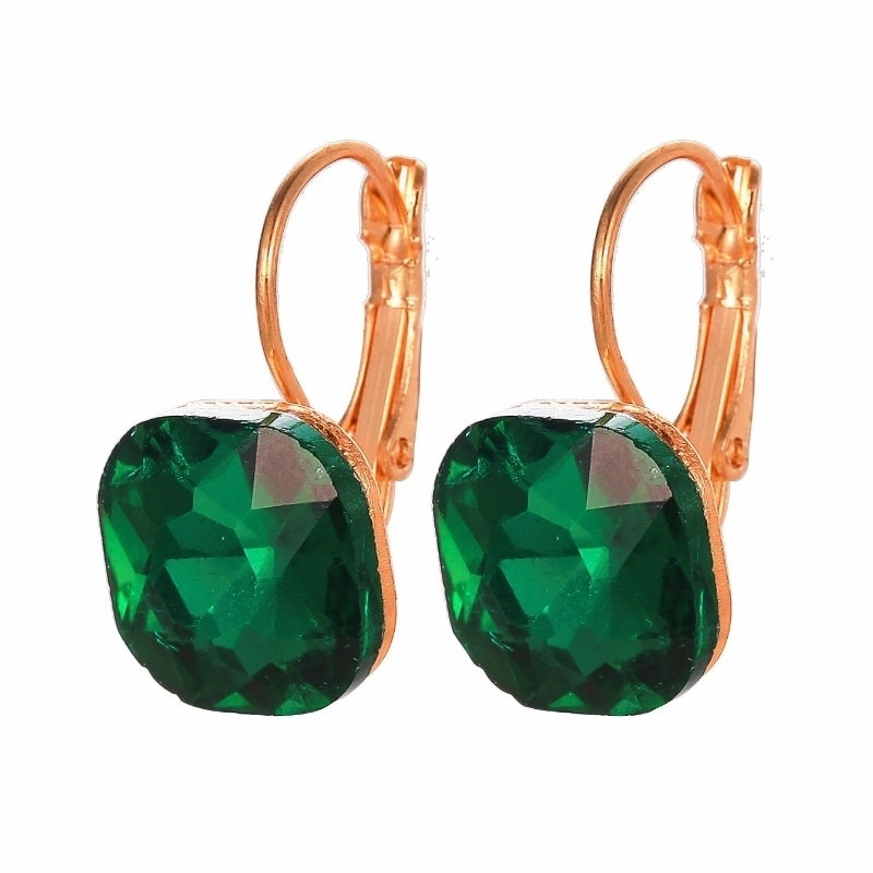 1 Pair Casual Sweet Classic Style Square Inlay Copper Glass 18K Gold Plated Drop Earrings