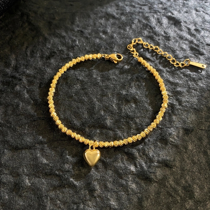 Minimalist Heart Shape Solid Color Titanium Steel 18K Gold Plated Bracelets In Bulk