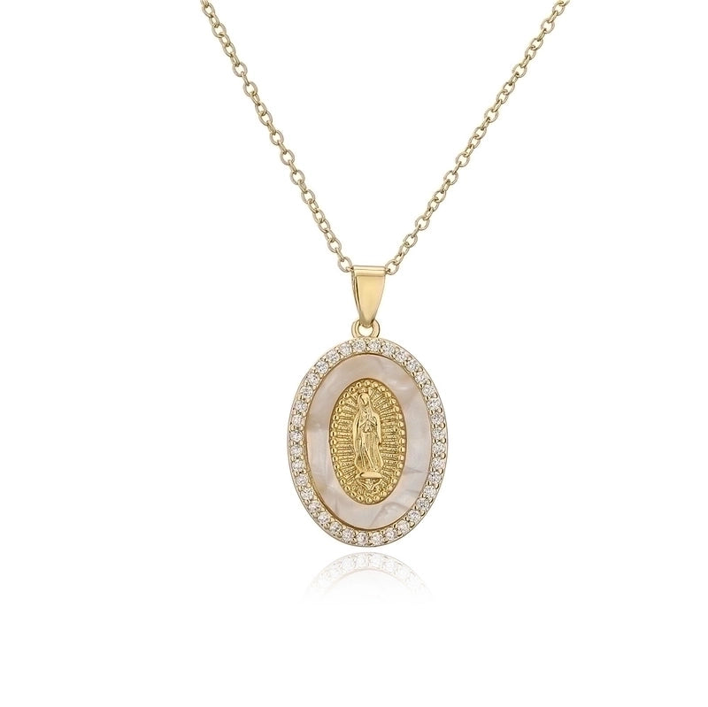 New Copper-plated 18k Gold Dripping Oil Zircon Virgin Mary Pendent Necklace