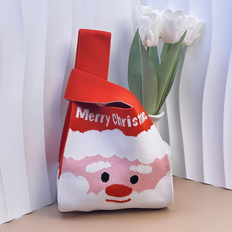 Christmas Apple Knitted Handbag Handbag Gift Bag Handheld Casual Tote Bag Lunch Box Bag Mobile Phone Bag